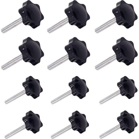 12 Pièces M6 (32) × 40mm et M8 (38) × 40mm Poignée de Serrage à Filetage Mâle Gripandles vis Boutons Poignées Bouton étoile