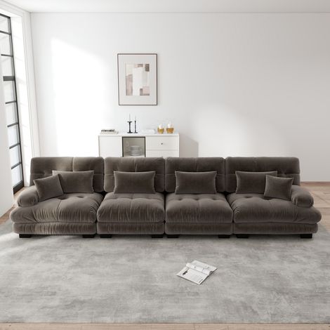 Sofá modular de 4 plazas 406 x 77 x 81 cm - Tejido de chenilla con efecto nube y asiento profundo para salón y oficina - Marrón