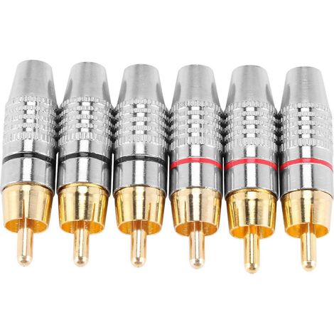 Lot de 6 fiches RCA mâles audio à souder, contacts plaqués or, finition argentée (1/5)