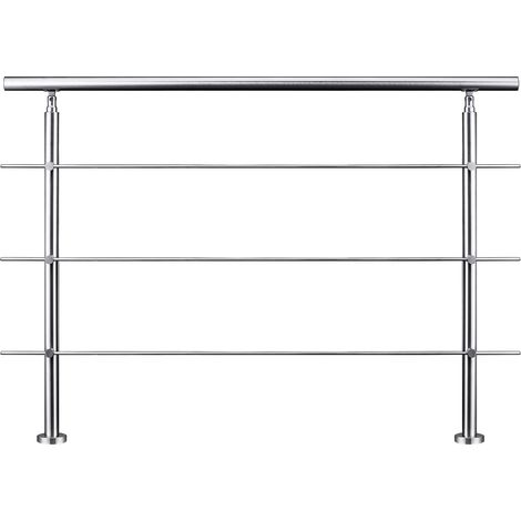 Garde-corps 150cm argenté, 1 main courante, 3 traverses, inox 201, intérieur et extérieur, design moderne - kit complet