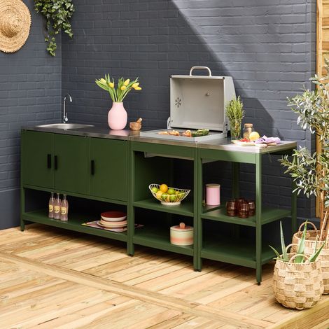 Cuisine extérieure 3 modules acier inoxydable avec barbecue charbon vert Naxos (1/5)