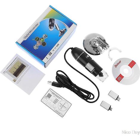 Microscope numérique 3-en-1 C90D, grossissement 1600x, compatible PC, USB Type-C et Micro USB, loupe pour téléphone