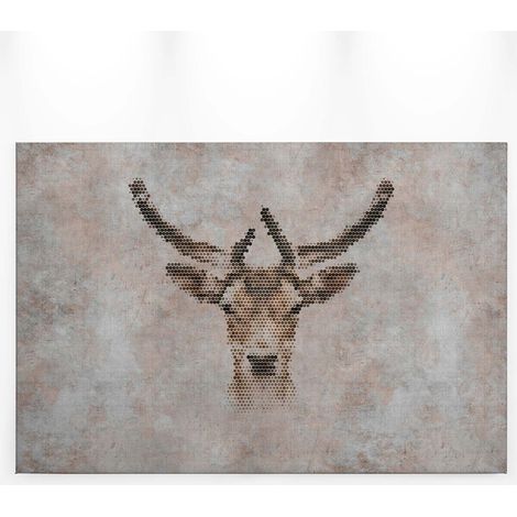 Tableau scandinave gris effet béton | Tableau animaux moderne déco salon | Tableau sur toile tête de renne idéal pour bureau 0,9 x 0,6 m (1/5)