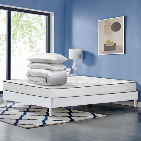 Bolli – Ensemble sommier tapissier 140x190 avec matelas 15cm – Couette 220x240 et 2 oreillers 60x60 – Soutien optimal et montage rapide