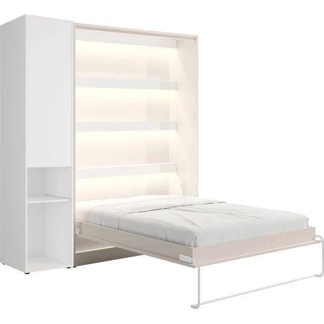 Letto a scomparsa verticale 160 x 200 cm 1 colonna contenitore Con LED Beige - RAPILI