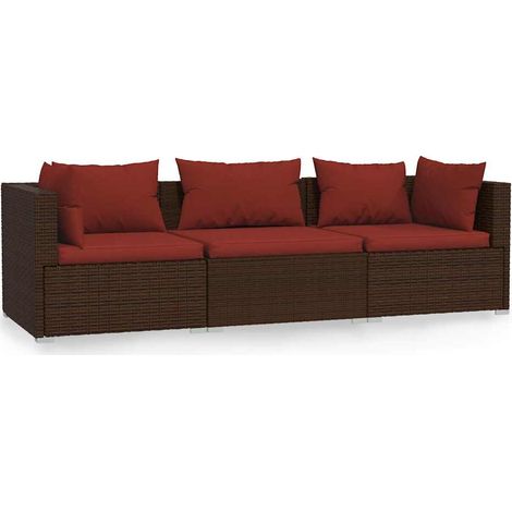 Maison Exclusive - Divano a 3 Posti con Cuscini in Polyrattan Marrone (1/5)