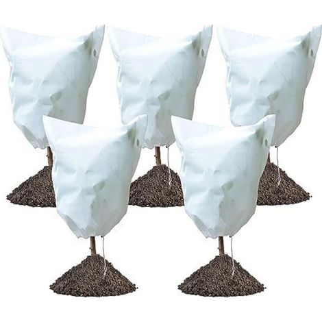 Lot de 5 housses de protection contre le gel pour plantes avec cordon de serrage, couverture chaude réutilisable pour arbustes, pour la prévention des animaux et des oiseaux(80X100CM)