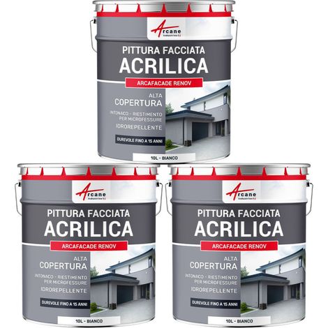 Pittura acrilica per esterni: per facciate esterne e stucco - ARCAFAÇADE RENOV - 3 x 10 L Bianco - ARCANE INDUSTRIES