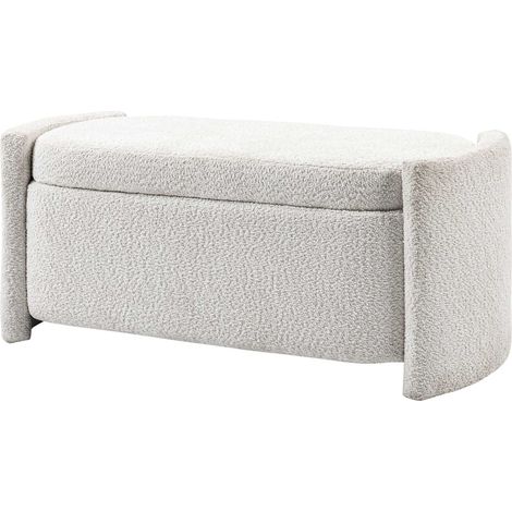 Sitzbank, Bettbank mit Stauraum, Polsterbank mit Deckel, Samtoptik, Aufbewahrungsbank, Creme, 105 x 44 x 45,5 cm