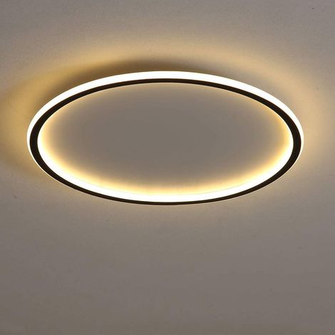 Luminaire Plafonnier LED avec Telecommande, Salon Lampe Plafonnier Anneau Designer Lampe de Plafond, 50W Dimmable pour Chambre/Cuisine, 3000K-6500K , Moderne Design, Rond 40Cm Noir (1/4)