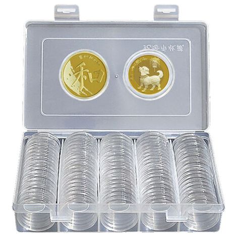 Capsules pour pièces de monnaie rondes de 100 pièces de 27mm, support rond et étui de protection avec boîte de rangement