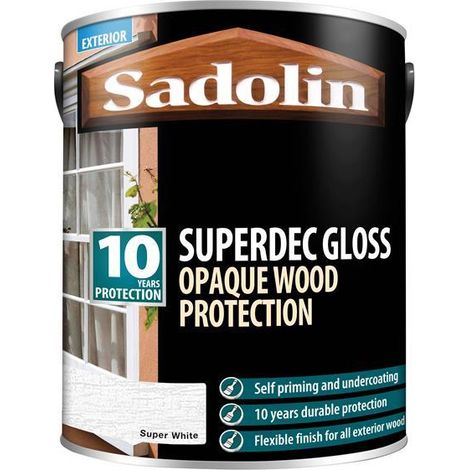 Sadolin 5028852 Superdec Opaque Wood Protection Super White Gloss 5 litre SAD5028852