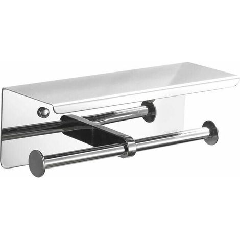 Porte-papier toilette double mural avec étagère de rangement en acier inoxydable 304, incluant support pour téléphone, pour salle de bain (argent).
