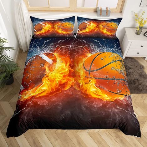 Ensemble de Literie de Football 240 x 260 pour Garçons et Enfants Housse de Couette Basket-Ball Parure de Lit Sport Housse Couette Feu Glace,Literie Rugby Soccer Couvre-Lit Ball Game pour Filles Ados  (1/5)