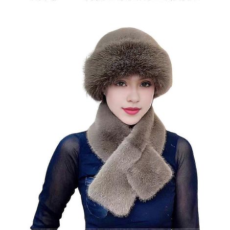 2-teiliges Wintermützen- und Schal-Set für Damen: Flauschig, dick gefüttert, winddicht, wärmespeichernd, mit Nackenschutz.-Dark brown (1/5)