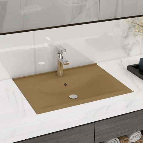 Vasque de luxe avec trou de robinetterie, crème mate, 60 x 46 cm, céramique
