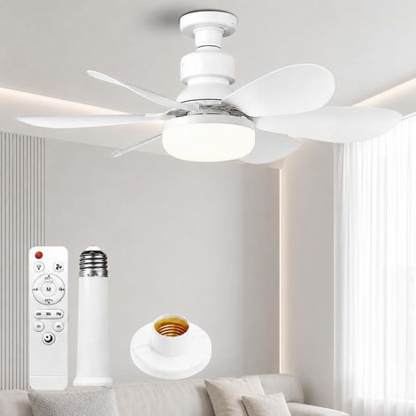 Ventilador de techo con luz y mando a distancia, bombilla E27 LED regulable de 40 W, 3 velocidades, 6 aspas, silencioso, con base y varilla de extensión, temporizador, ideal para dormitorio, salón u o (1/5)