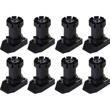Juego de 8 patas para armarios, altura ajustable de 50 a 70 mm, patas de plástico ajustables, para armarios de cocina y baño, negras