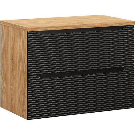 Waschtischunterschrank 80cm Elora mit 2 Schubladen, Schwarz und Holzoptik (1/5)