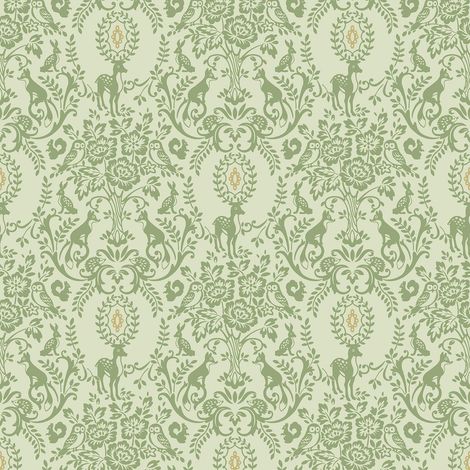Natural Animal Wallpaper Grandeco Green White Paste The Wall Textured Vinyl (1/2)