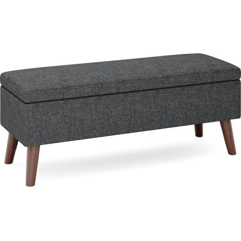 Panca Contenitore 2 in 1 Bealife Sgabello da Letto Imbottito da 110 cm Tessuto di Lino Poggiapiedi Regolabile in Legno per Camere da Letto Corridoi Ingressi Grigio Scuro