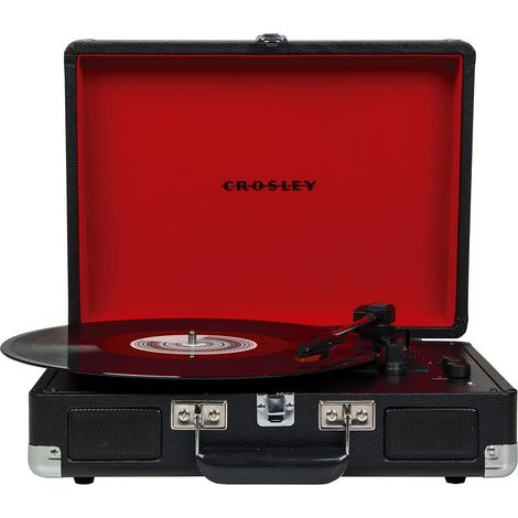 Platine vinyle vintage valise avec Bluetooth entrée/sortie, 3 vitesses, noir/rouge