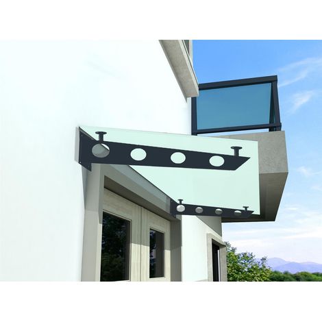 BuyLando - (S) Auvent en verre dépoli 120x90 cm avec support en acier inoxydable RAL 7016