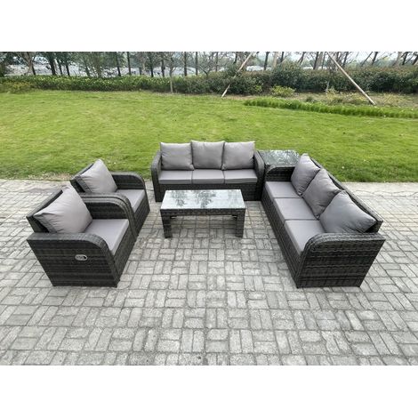 Fimous Polyrattan Sofa Set Outdoor Patio Gartenmöbel mit Liegestühle Couchtisch Beistelltisch Dunkelgrau Gemischt (1/5)