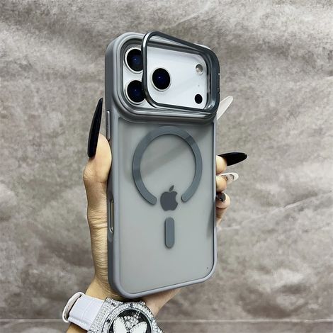 (iPhone 16 Pro, Gris) Coque de téléphone magnétique semi-transparente mate pour iPhone, compatible MagSafe.