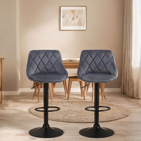 Tabourets de bar réglables en hauteur avec dossier tissu gris (1/5)
