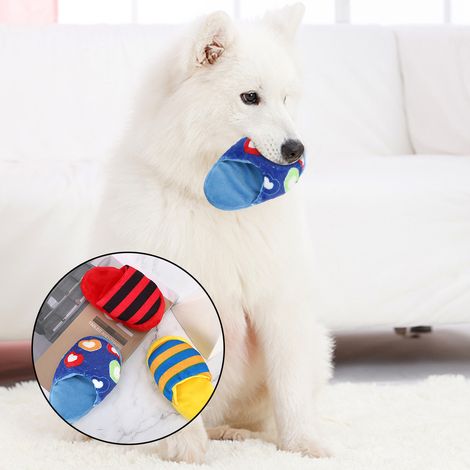 Lot de 3 pantoufles en peluche pour animaux de compagnie, jouet interactif de nettoyage des dents, de mastication et d'entraînement pour chiens (1/5)
