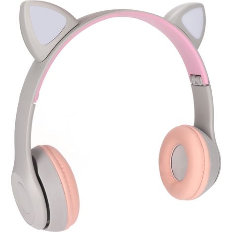 Bluetooth-Kopfhörer in Katzenohrenform mit Geräuschunterdrückung, einziehbarem Ohrbügel, kabellos, mit Verbindungskarte und farbigem LED-Licht für Kinder (1/5)