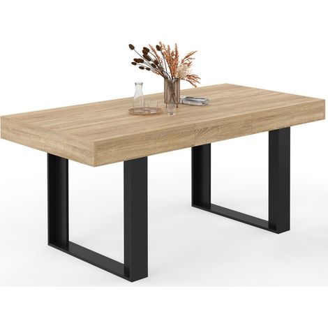 Idmarket – Table à manger extensible rectangle 4-6 personnes – Bois clair et noir – Longueur 120-160 cm – Style industriel moderne