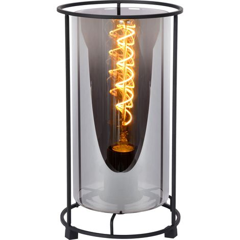 Lampe de table Lucide Dounia noir, verre fumé E27 40W (1/5)
