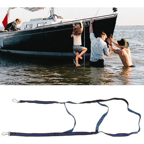 Échelle de bateau portable avec corde d'assistance et mousqueton, bleue, à 3 marches (1/5)