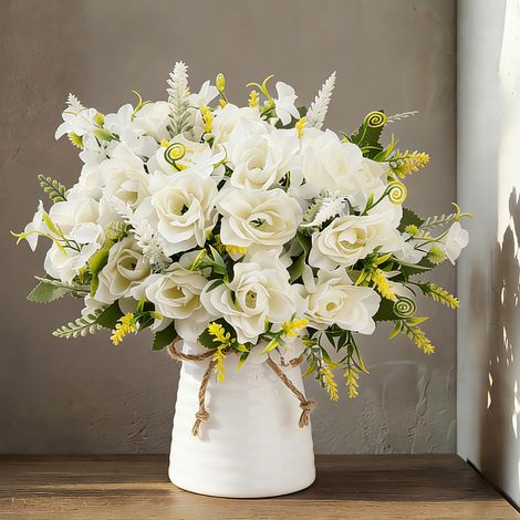 Fleurs artificielles avec Vase, Fleurs artificielles en Soie dans Un Vase, Fleurs gardénia, décoration pour Maison, Table, Bureau, fête (Blanc) (1/5)