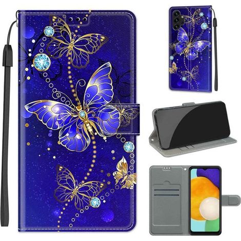 Motif peint Housse Etui Pour Samsung Galaxy A13 4G Motif Cuir Pochette protection cover Magnétique Flip Papillon bleu KQY (1/4)