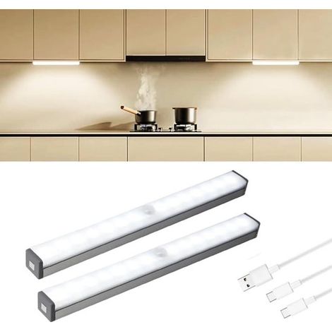 Paquete de 2 luces LED recargables para armarios con sensor de movimiento, luces magnéticas regulables para cocina y escaleras. (1/5)