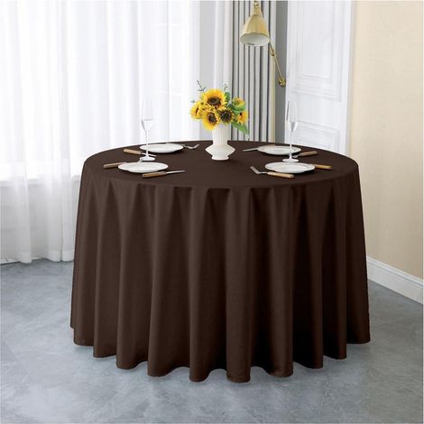 Nappe ronde en satin 240 cm Marron foncé, lisse et brillante