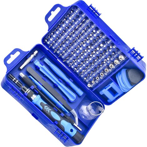 Tournevis de réparation 115 en 1 en acier allié au chrome-vanadium, kit de tournevis professionnel pour la réparation de téléphones et de montres (bleu). (1/5)
