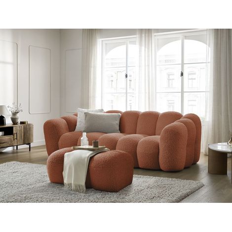 BOBOCHIC - Canapé droit fixe 3 places HIPPOLYTE avec pouf Orange (1/5)