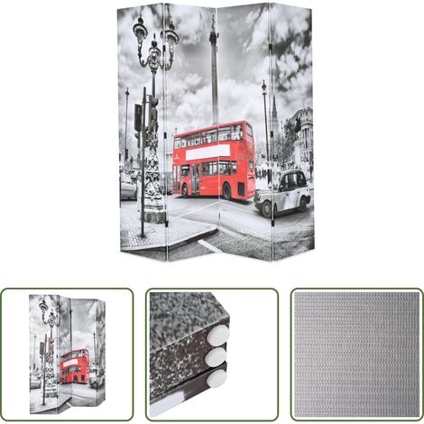 Raumteiler London - Raumteiler klappbar 160 x 170 cm London Bus Schwarz-Weiß (1/5)