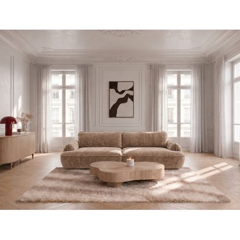 BOBOCHIC - Canapé droit convertible 4 places CELESTE tissu lisse Beige (1/5)