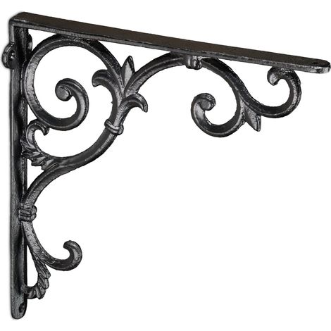 Set di 2 staffe per mensola da parete in stile antico rustico 24,5 x 4 x 24,5 cm in ghisa nera 130009205