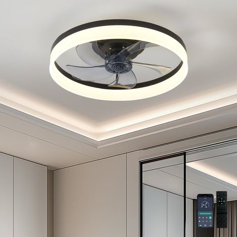 15.7-inch Small Flush Mount Ceiling Fan, Reversible Airflow, 3 Selectable Color Temperatures, DC Motor, Remote & App Control, Black (1/5)