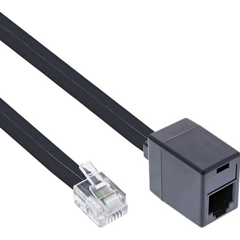 1 Câble extension RJ11, 6P4C, 3 mètres, noir, téléphone, modem, bureau