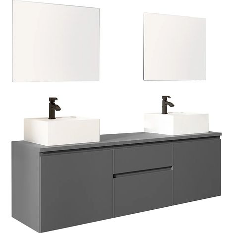 Mobile per bagno sospeso con doppio lavabo e specchi - Grigio - 150 cm - JIMENA II