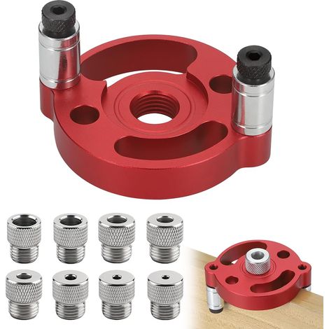 Gabarit de Percage Vertical, Kit de Recherche de Centre de Travail, Guide de Perçage avec Douilles de Perçage 3/4/5/6/7/8/9/10mm, pour le Travail du Bois, Trous de Cheville Précis(Rouge) (1/5)
