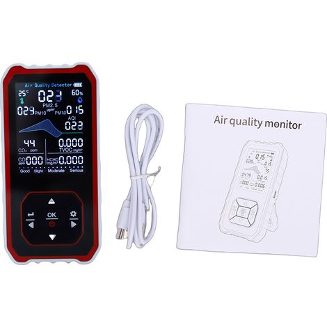 Moniteur 10 en 1 pour CO2 PM2.5 HCHO TVOC avec capteur de faisceau lumineux alarme de température et d'humidité en temps réel écran LCD intérieur blanc (1/5)