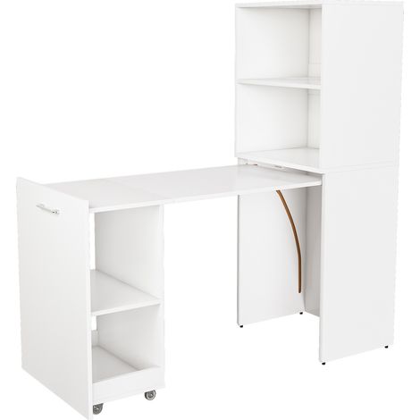 Scrivania estensibile con armadio contenitore bianco in MDF HOMVRA (1/5)